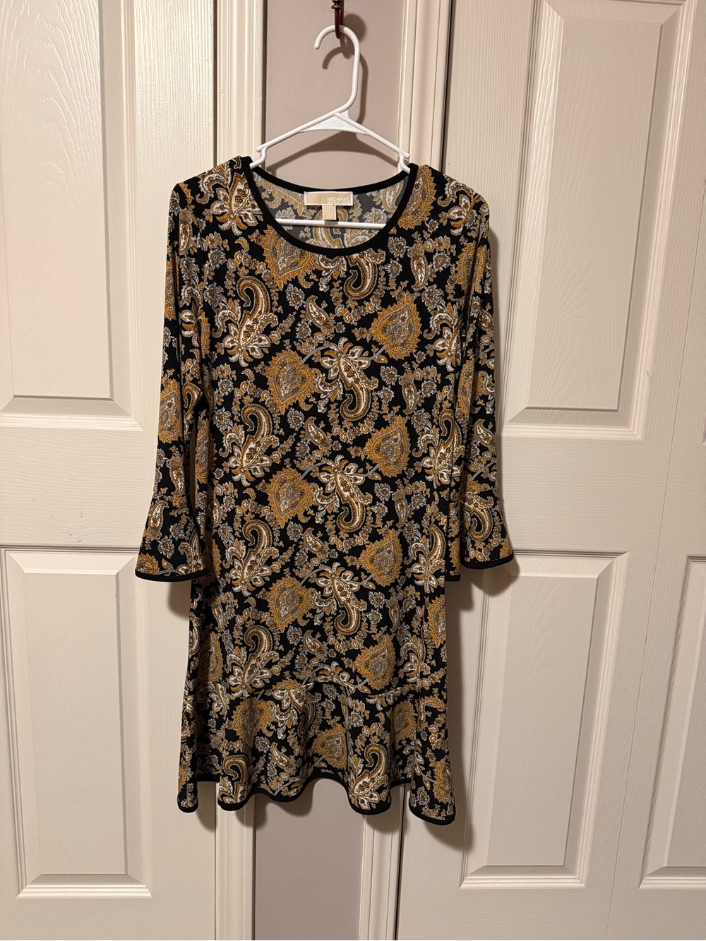 Michael Kors Black Dress with Gold and Cream Paisley Print